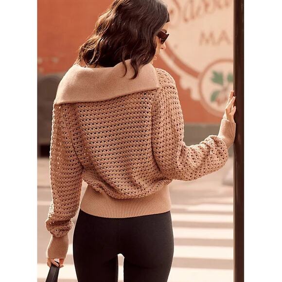 Varley Eloise open-knit cotton zip-up sweater Cedar - Picture 2 of 9